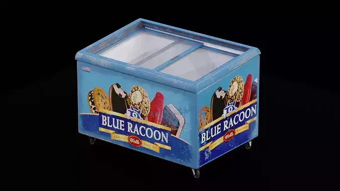 Worn Ice Cream Chest Freezer Low-poly 3D model 7