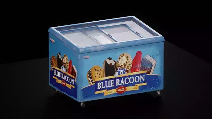 Worn Ice Cream Chest Freezer Low-poly 3D model 2