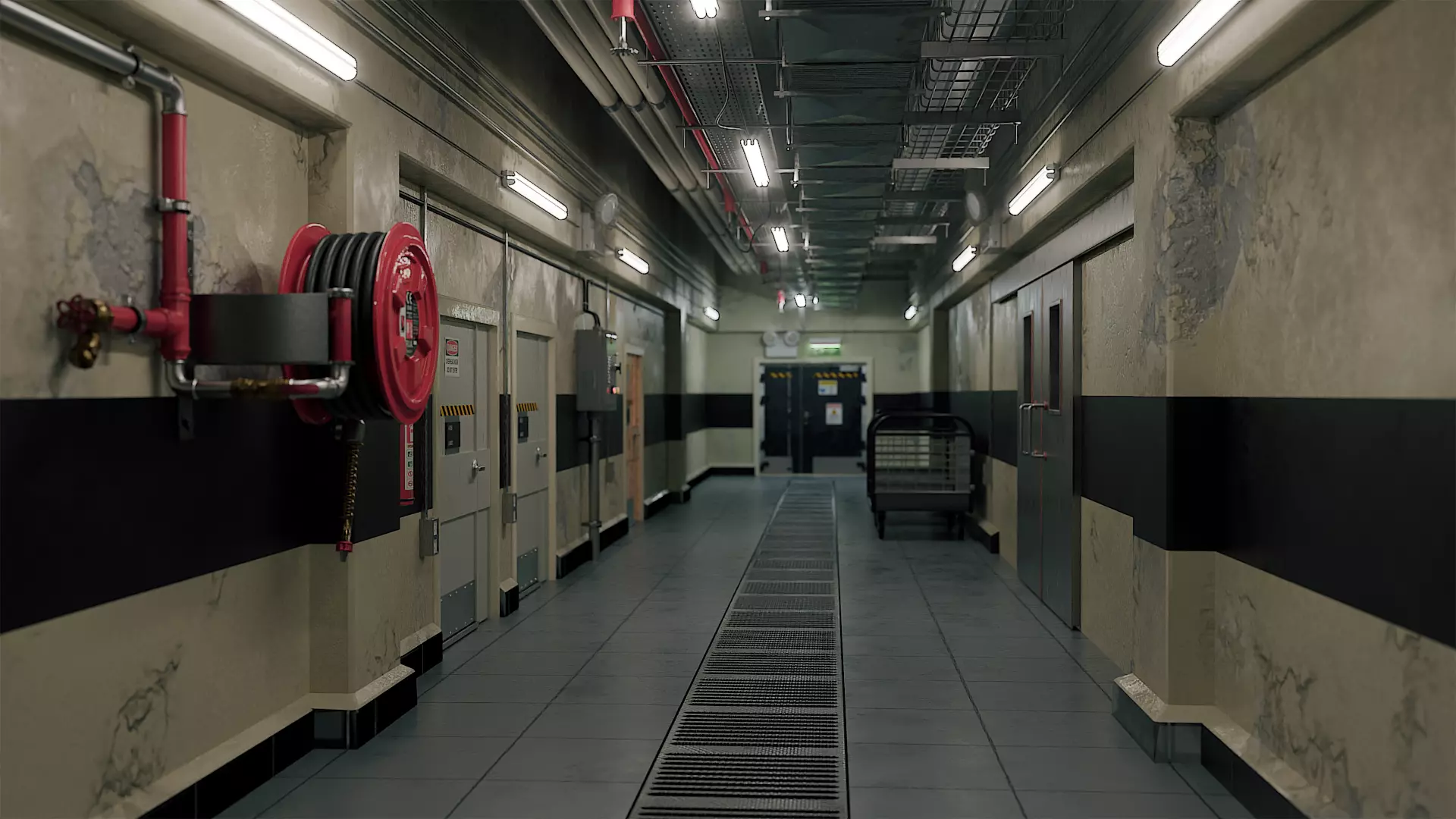 Industrial Hallway Low-poly 3D model