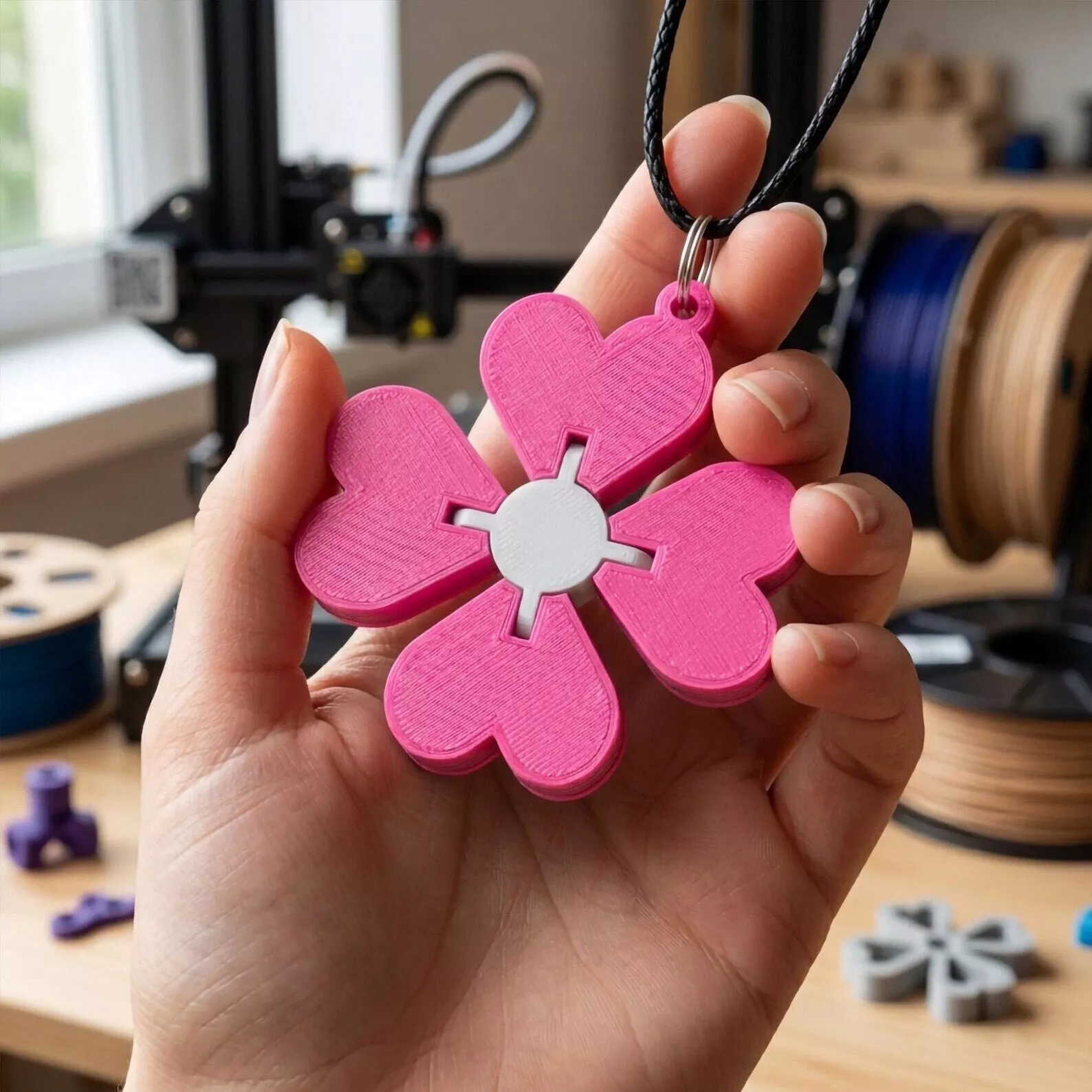 Flexi Heart Flower Keychain STL and 3MF 3D Printer Files Free 3D print model