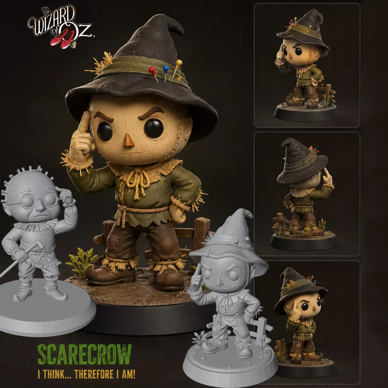 Wizard of Oz Scarecrow Chibi STL 2 Variants Brain Base 3D print model