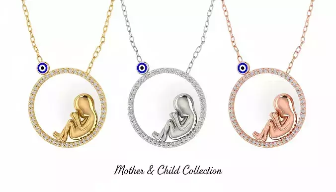 Mother and Child Fetus Pendant - 3D Print Ready - Jewelry Design