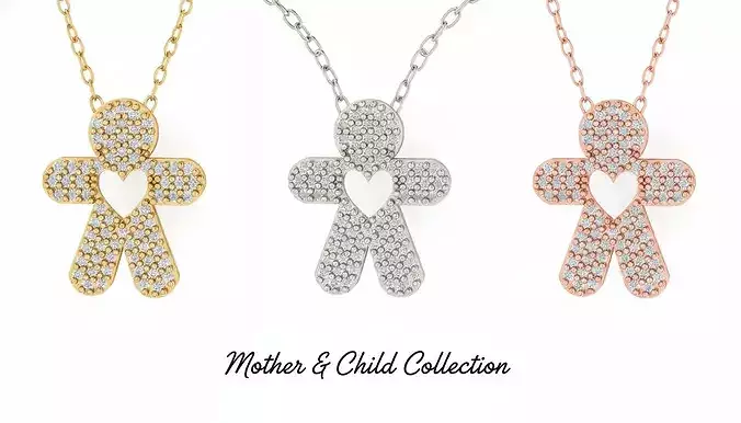 Mother and Child Heart Pendant - 3D Print Ready - Jewelry Design