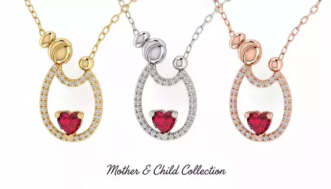 Mother and Child Heart Stone Pendant - Jewelry Design