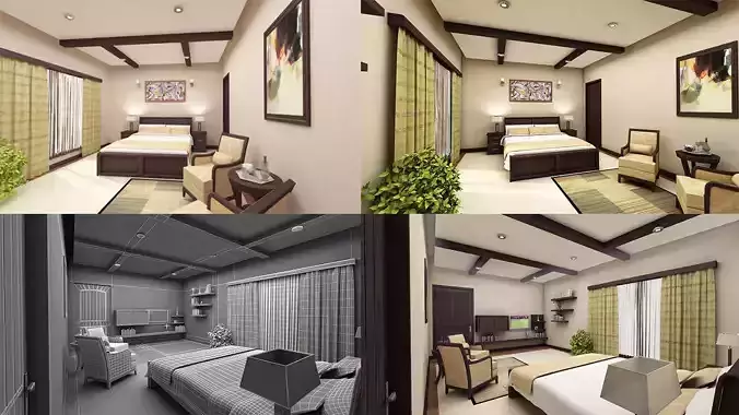 3D Model Interior bedroom and living room