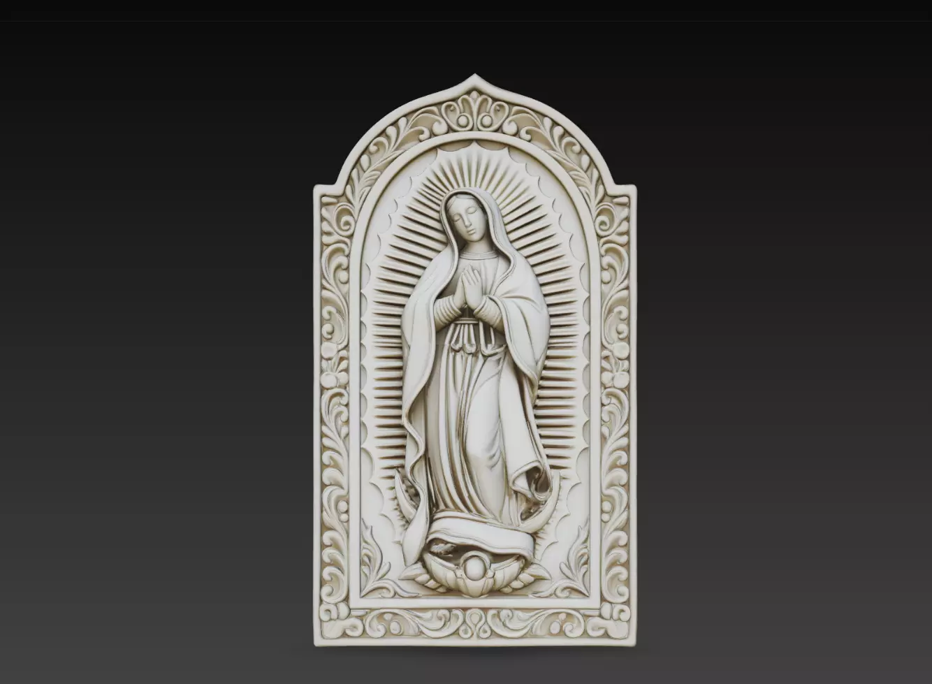 Virgin Mary Gothic Relief STL Religious Wall Panel 3D print model