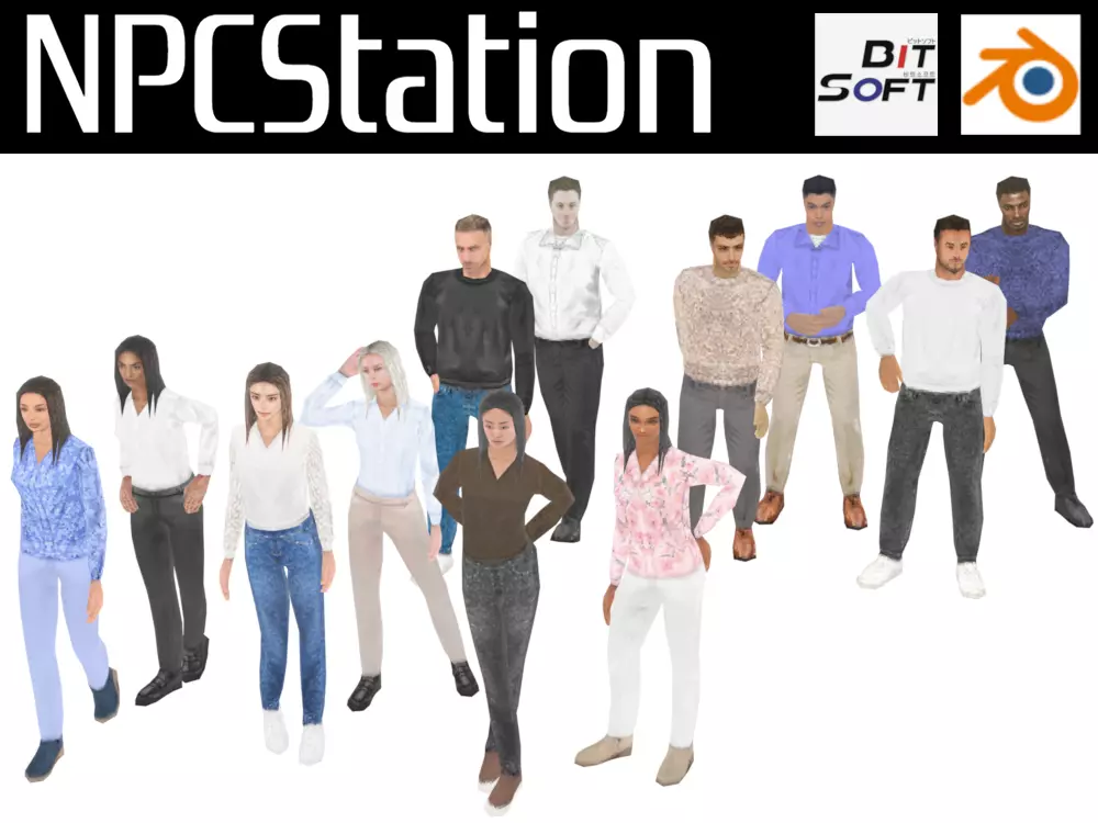Rigged Low-Poly Male and Female NPC Bundle 3D model