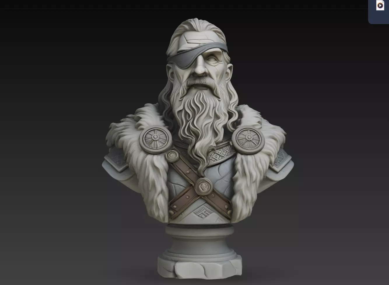 One Eyed Viking King Bust Norse Warrior Sculpture STL 3D print model