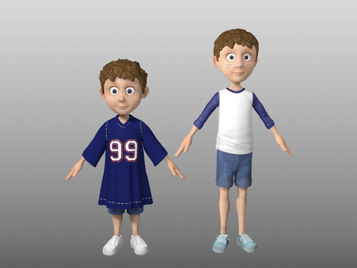 Cartoon Child Set of 2 Low-poly 3D model_4