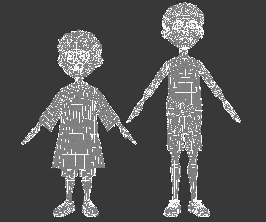 Cartoon Child Set of 2 Low-poly 3D model_2