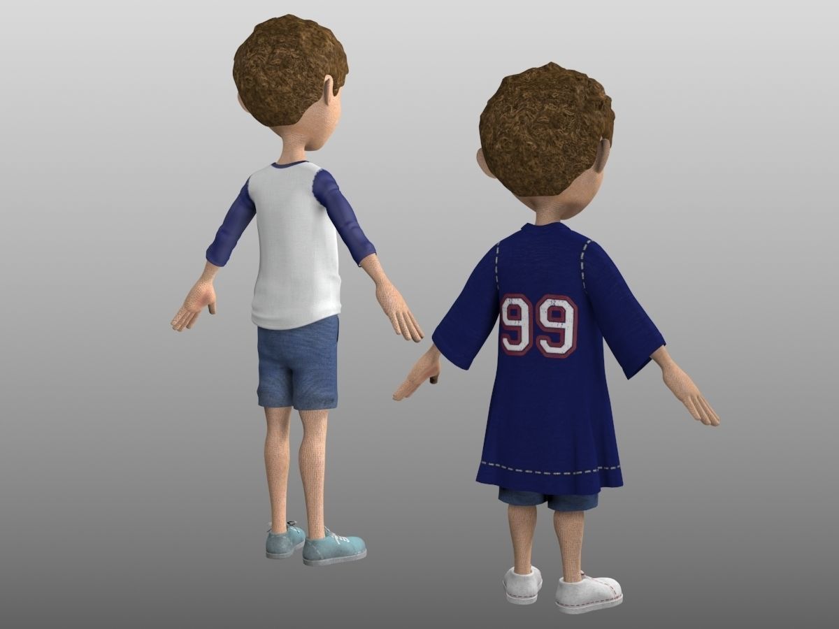 Cartoon Child Set of 2 Low-poly 3D model_1