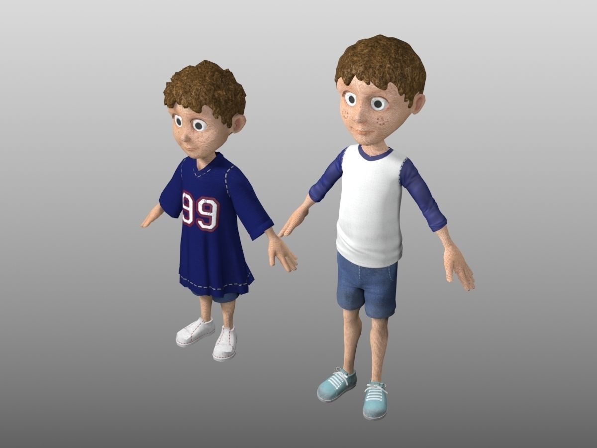 Cartoon Child Set of 2 Low-poly 3D model_7