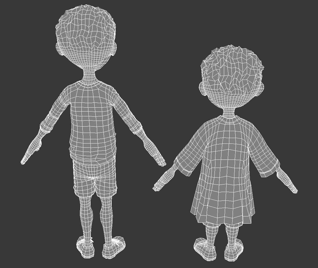 Cartoon Child Set of 2 Low-poly 3D model_5