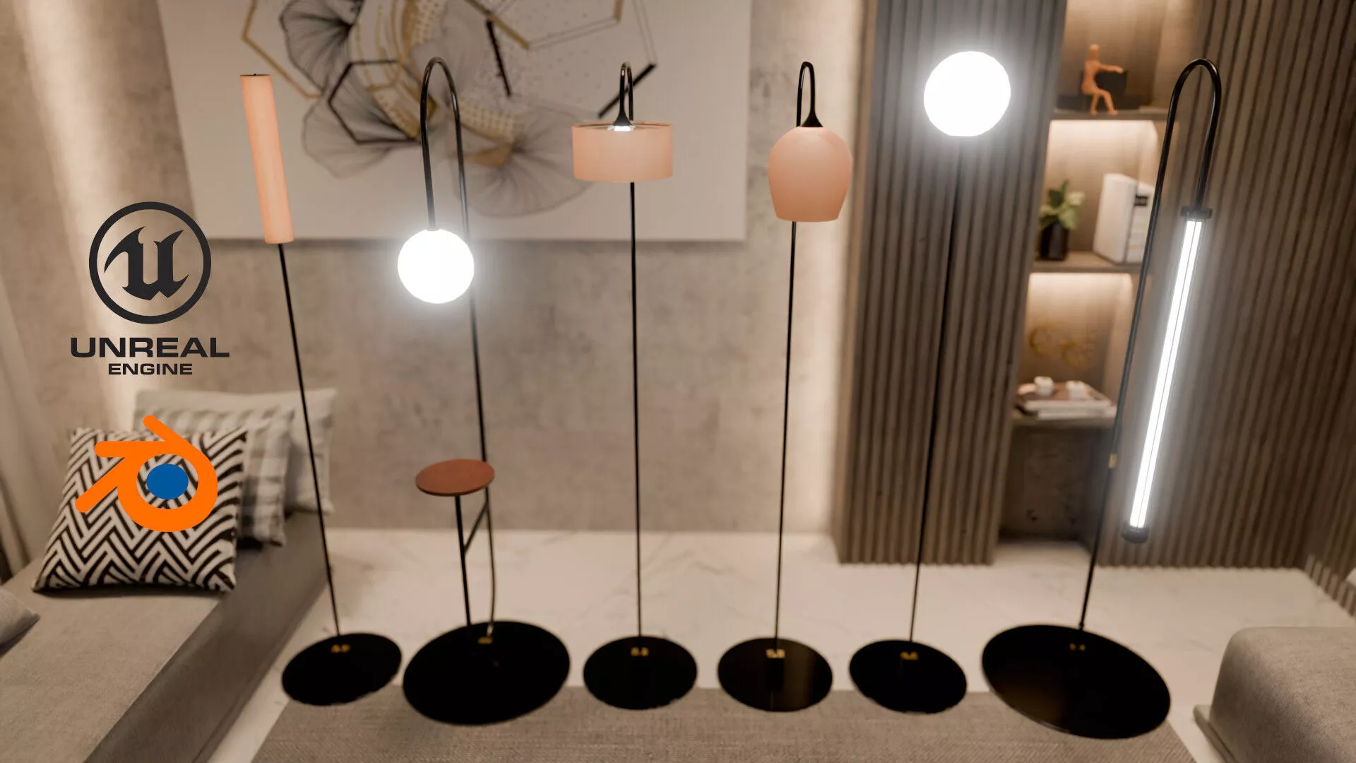 Modern Lamp Pack Vol1 Game Ready for Unreal and Subdiv Ready Low-poly 3D model