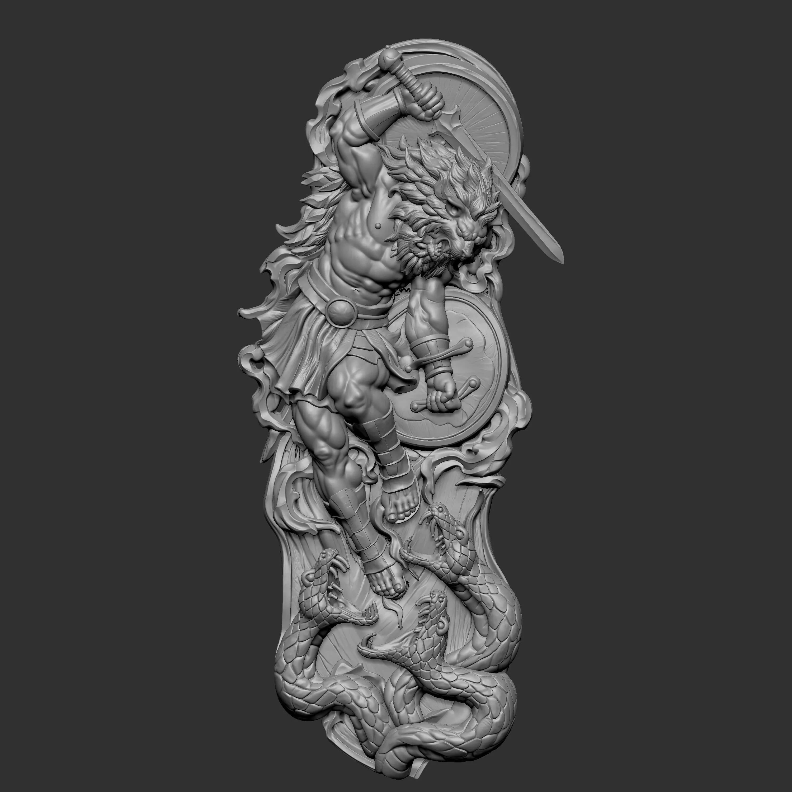 digital 3D relief sculpt of a lion 3D print model