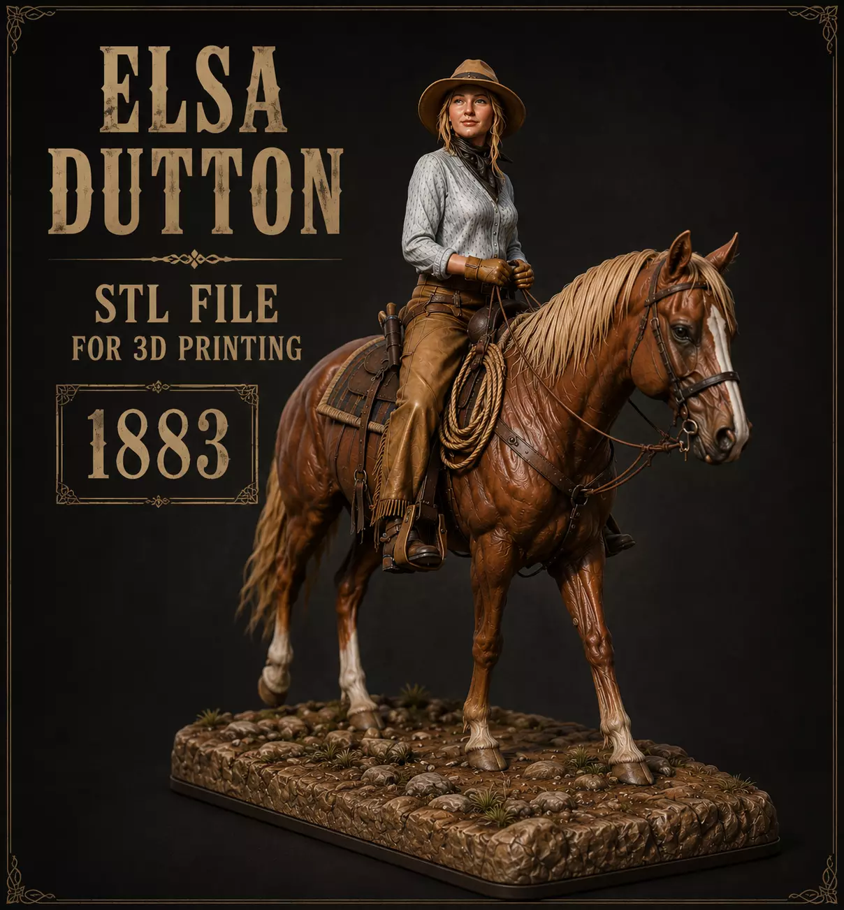 Elsa Dutton Cowgirl Horse STL File 3D print model