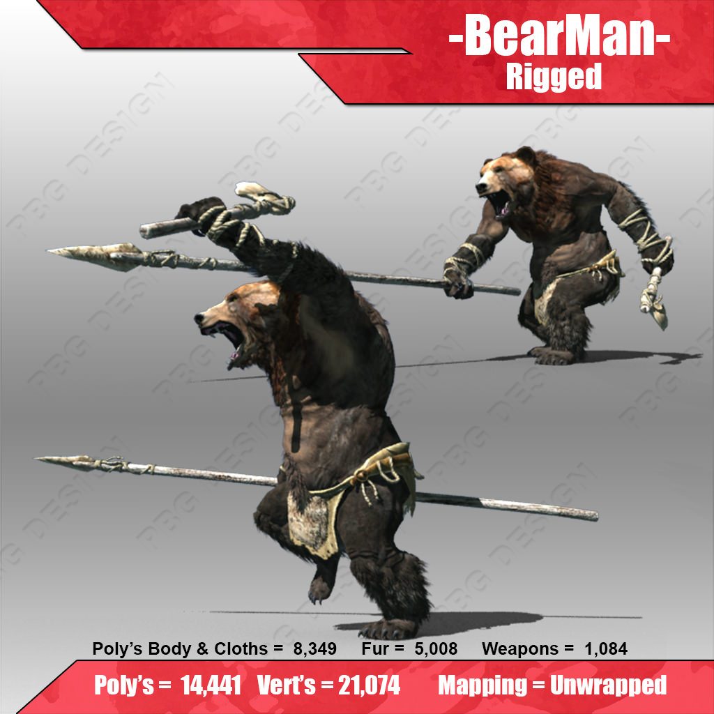 Bear Man Low-poly 3D model_3