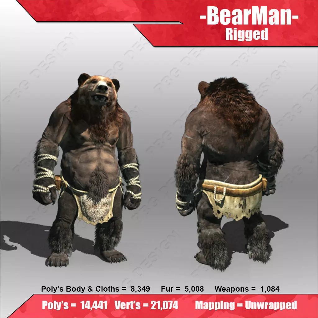 Bear Man Low-poly 3D model_0