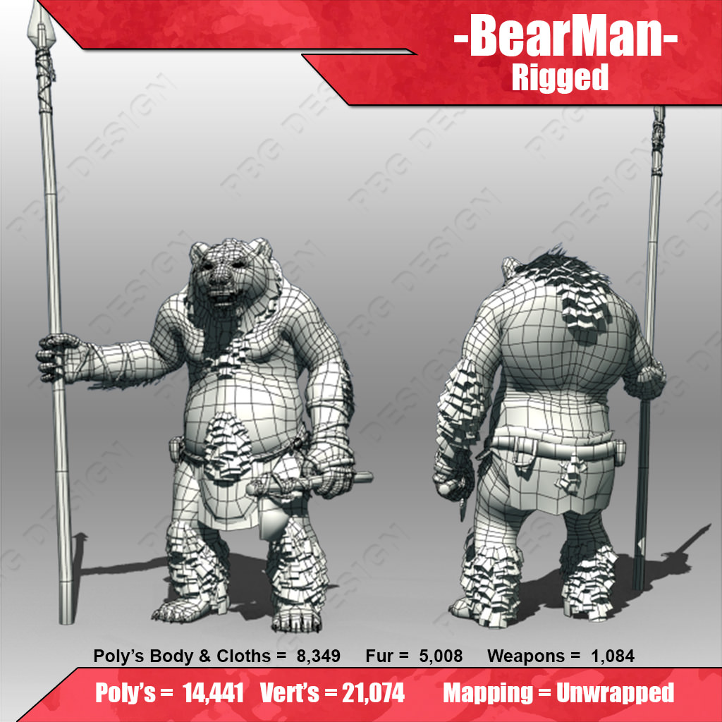 Bear Man Low-poly 3D model_6