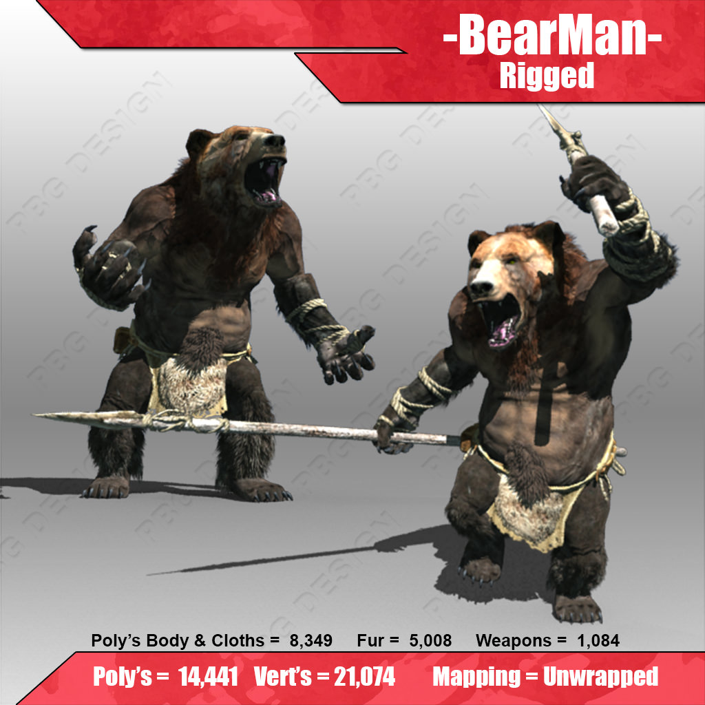 Bear Man Low-poly 3D model_1