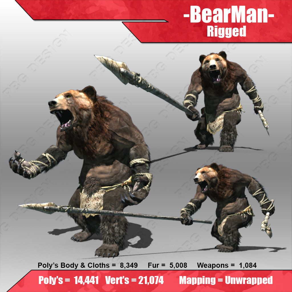 Bear Man Low-poly 3D model_4