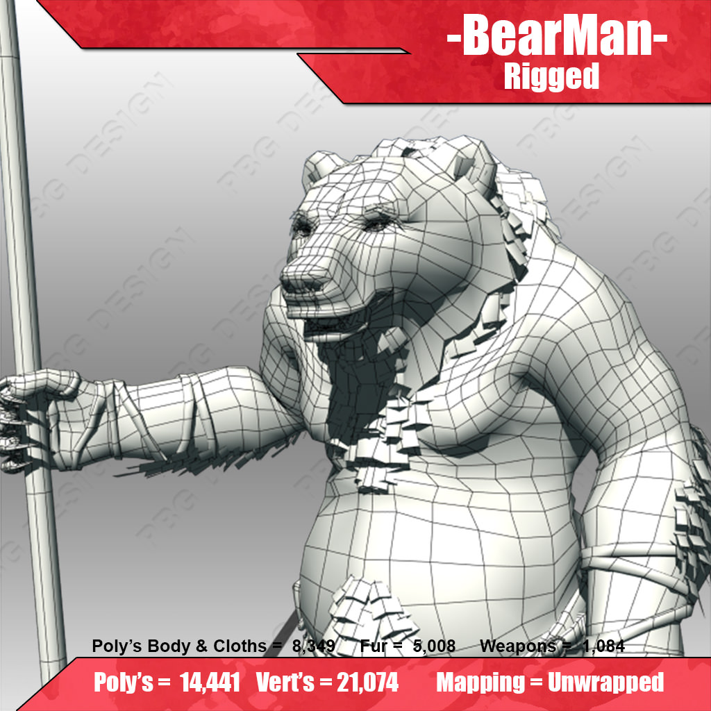 Bear Man Low-poly 3D model_7