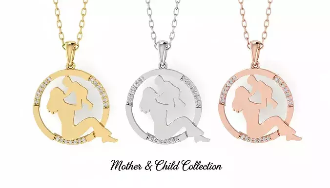 Mother and Child Moon - 3D Print Ready - Jewelry Design