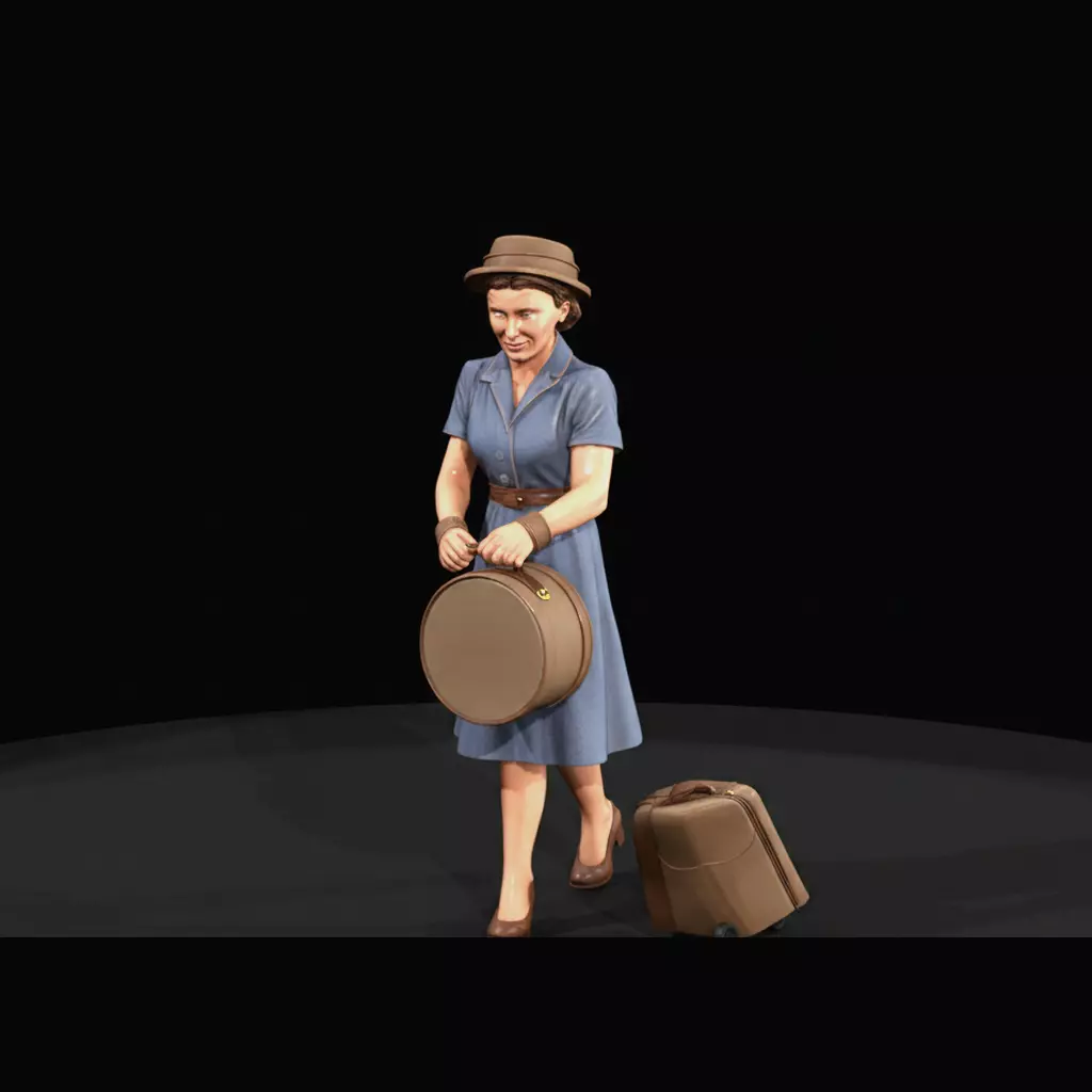 HO Figure 1950 Woman with hatbox Printable STL 3D print model