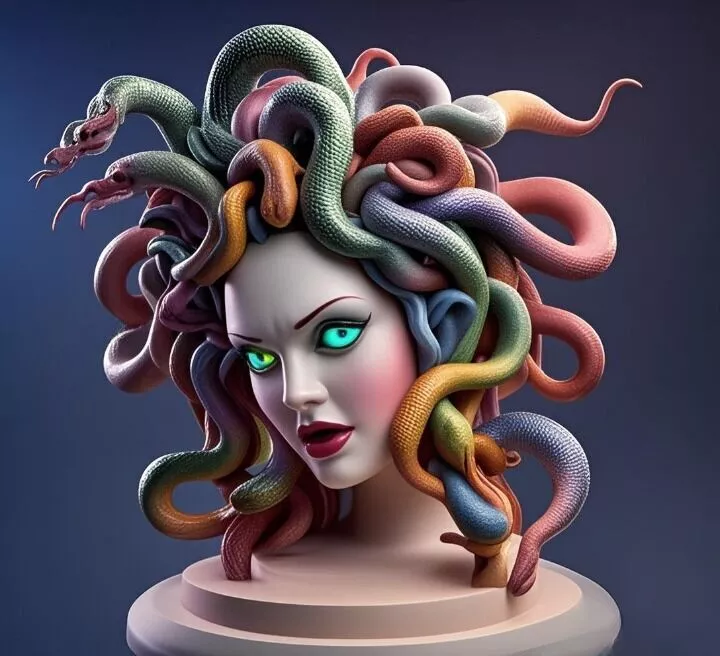 4143 3D Model of Beautiful Gorgon with Snake Hair STL DND 3D print model