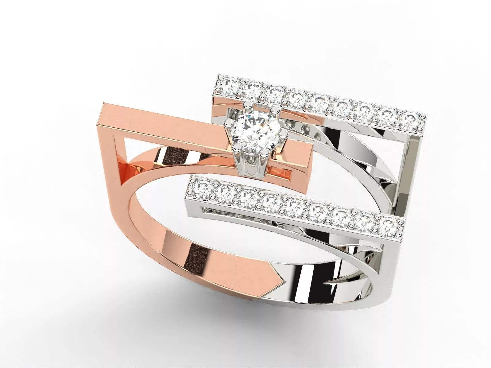 Ring with round diamonds foldable 3D print model 3D print model