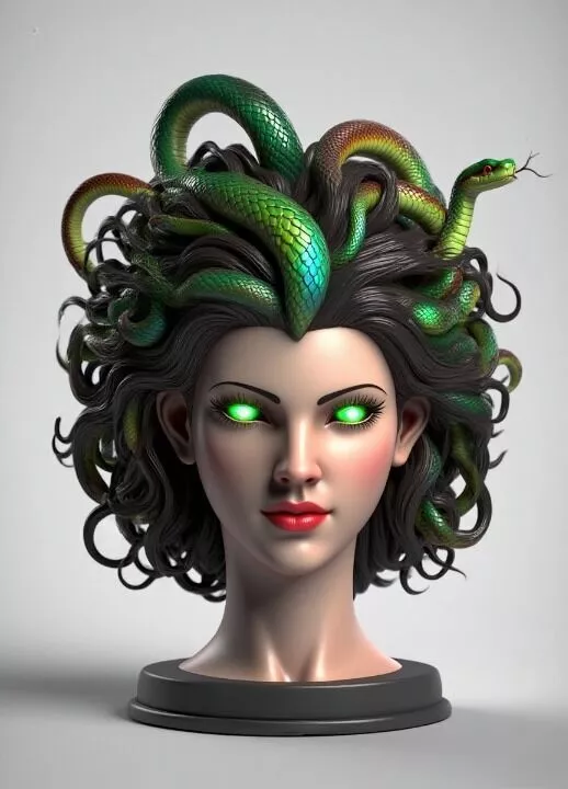 4144 3D Model of Beautiful Gorgon with Snake Hair STL DND 3D print model