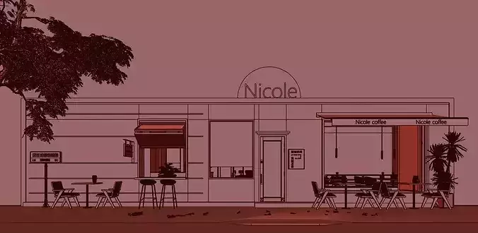 Modern Minimalist Cafe Interior and Exterior 3D model 5