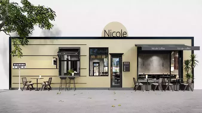 Modern Minimalist Cafe Interior and Exterior 3D model