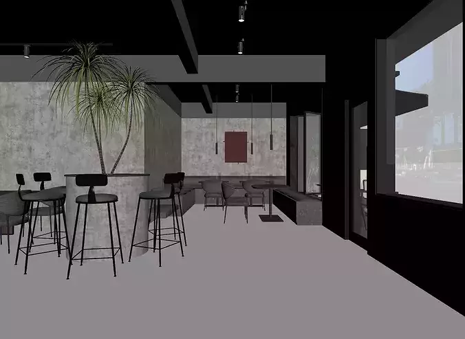 Modern Minimalist Cafe Interior and Exterior 3D model 2