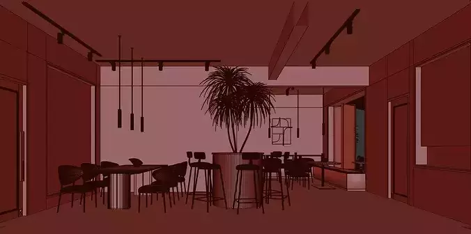 Modern Minimalist Cafe Interior and Exterior 3D model 6