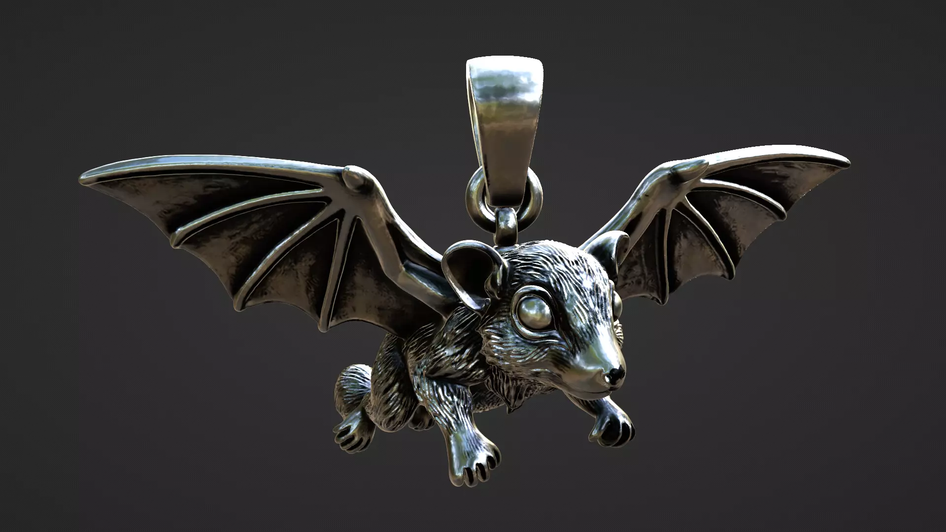 cute stylized silver sky puppy bat pendant 3D print model