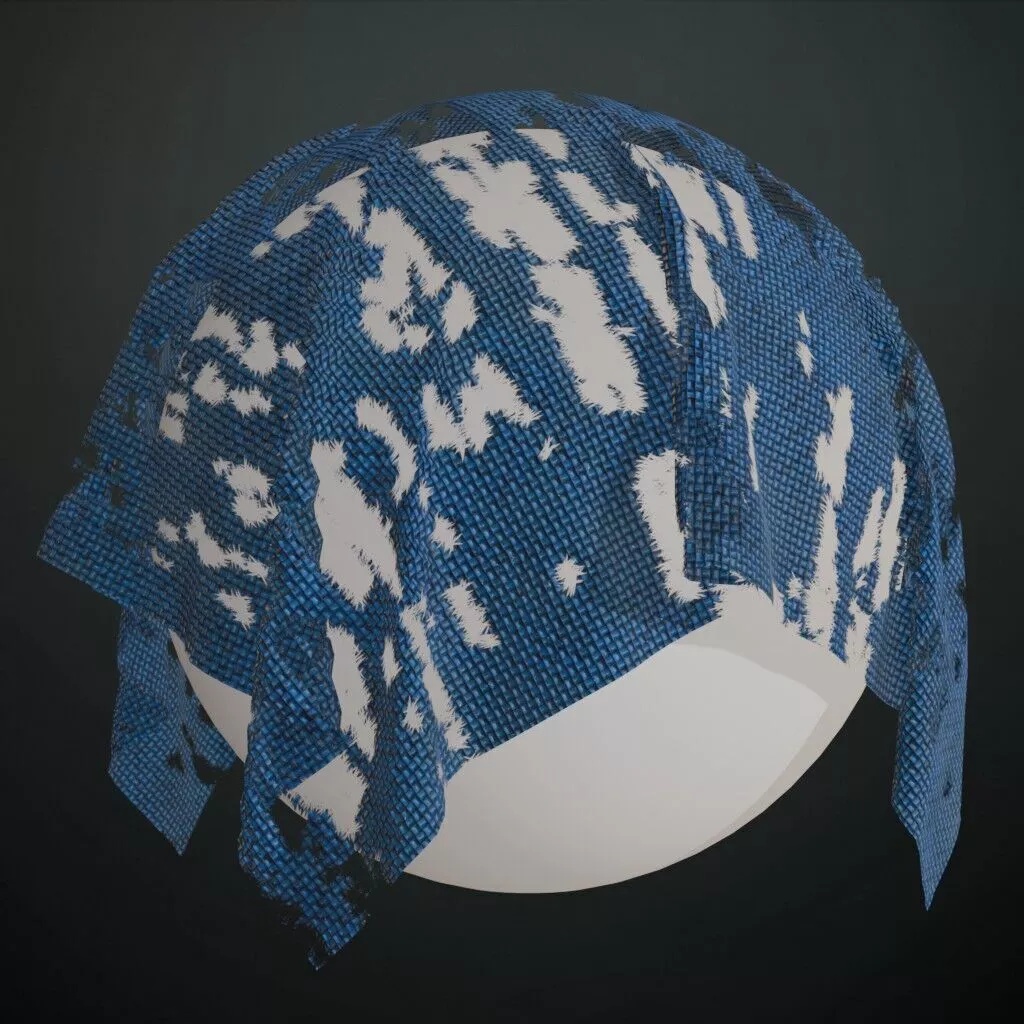 Realistic Damaged Blue Fabric Polyester Transparent PBR Seamless Texture