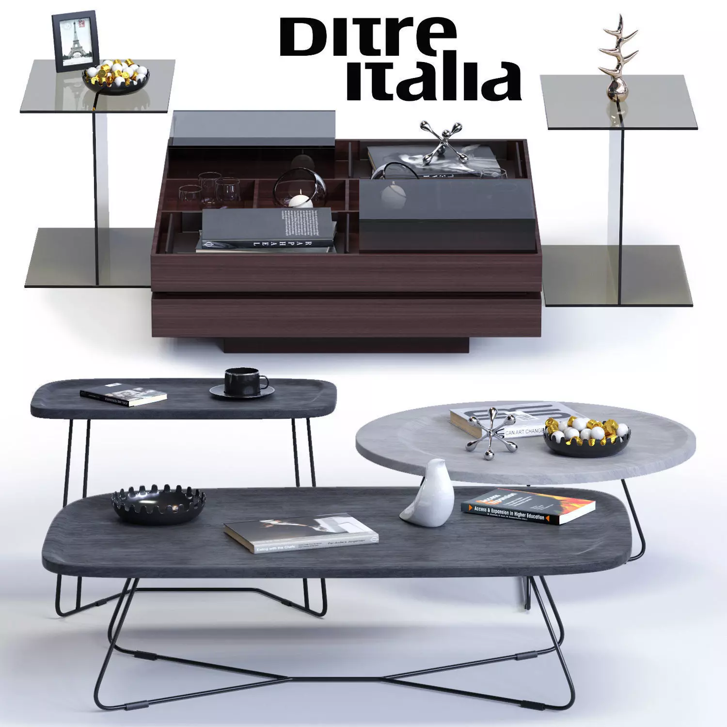 Ditre Italia Coffee Tables Set Low-poly 3D model_0
