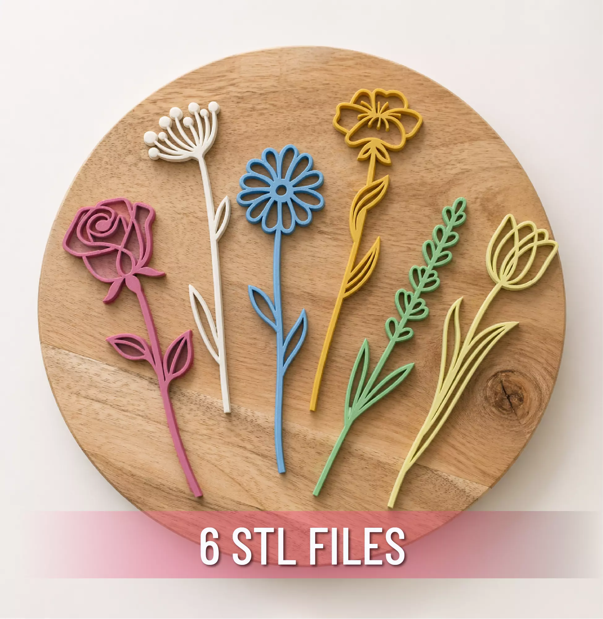Minimal Floral Bouquet Decor - 6 Pcs Bundle 3D print model