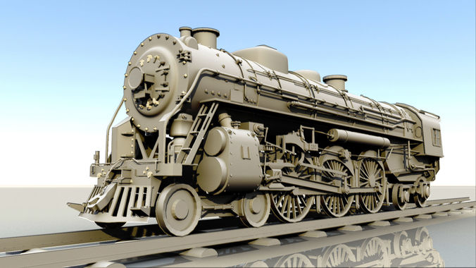 steam engine locomotive Low-poly 3D model