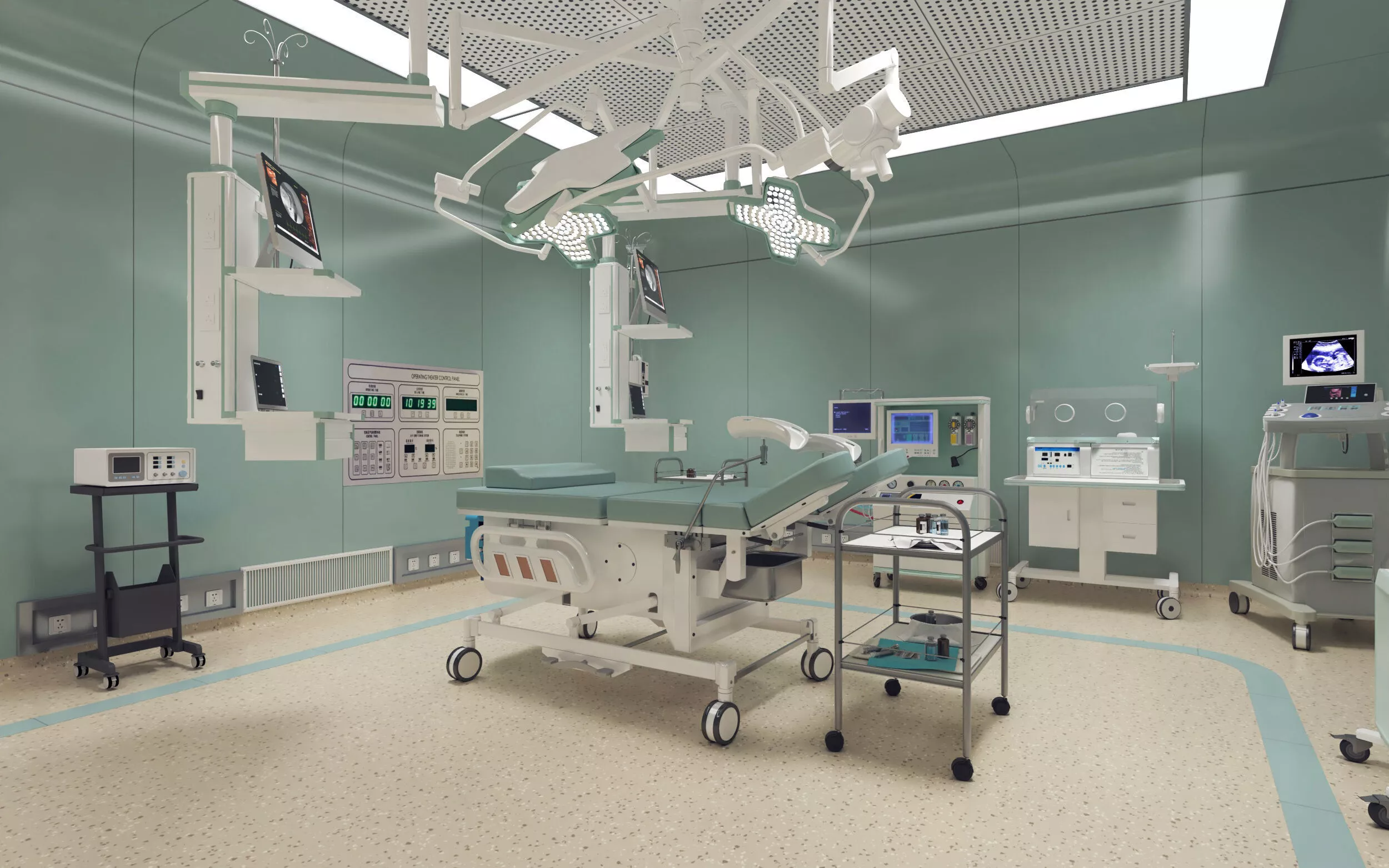 Modern Hospital Operating Room and Scrub Sink Area Low-poly 3D model