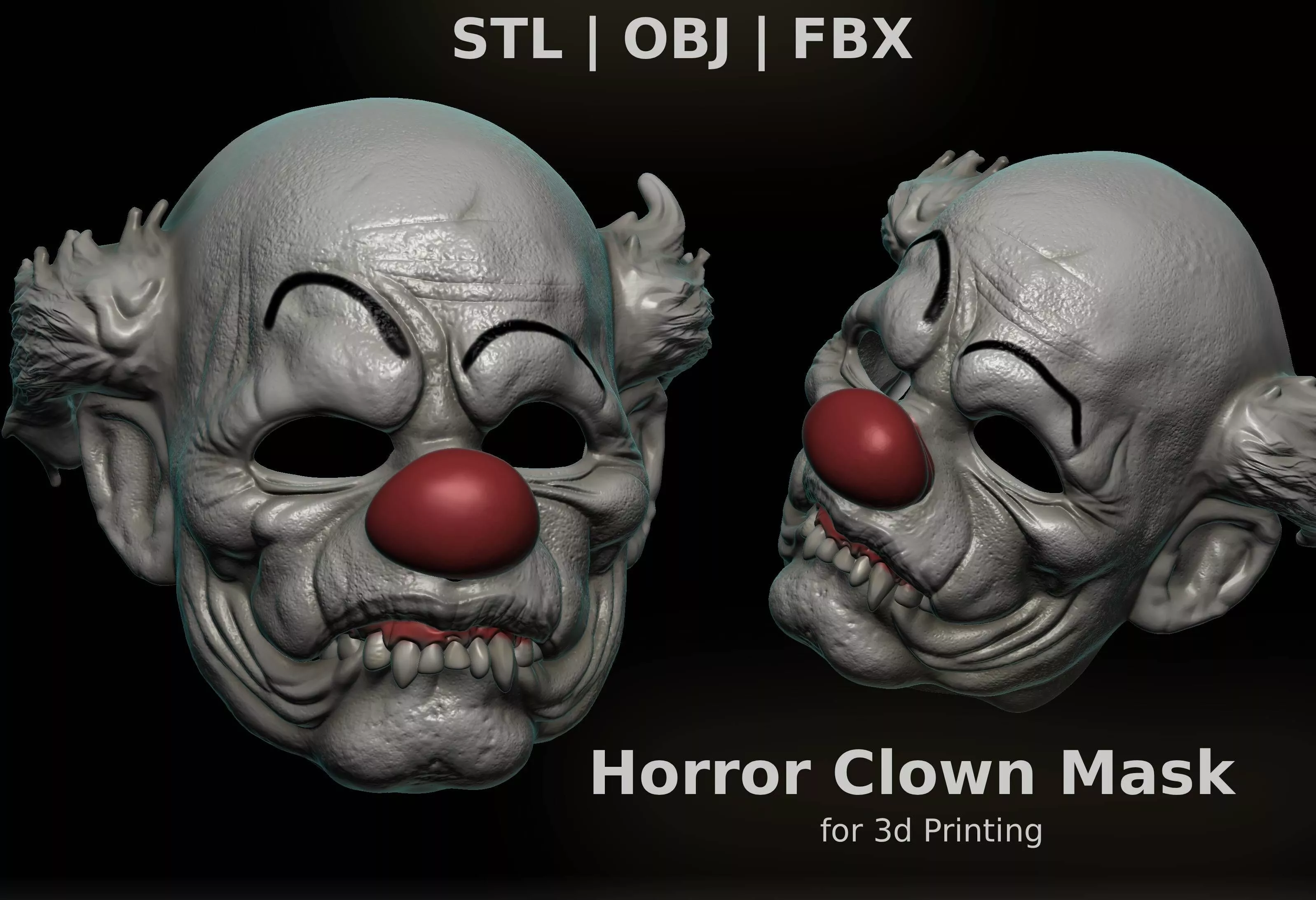 Creepy Weird Clown Mask Horror 3D print model