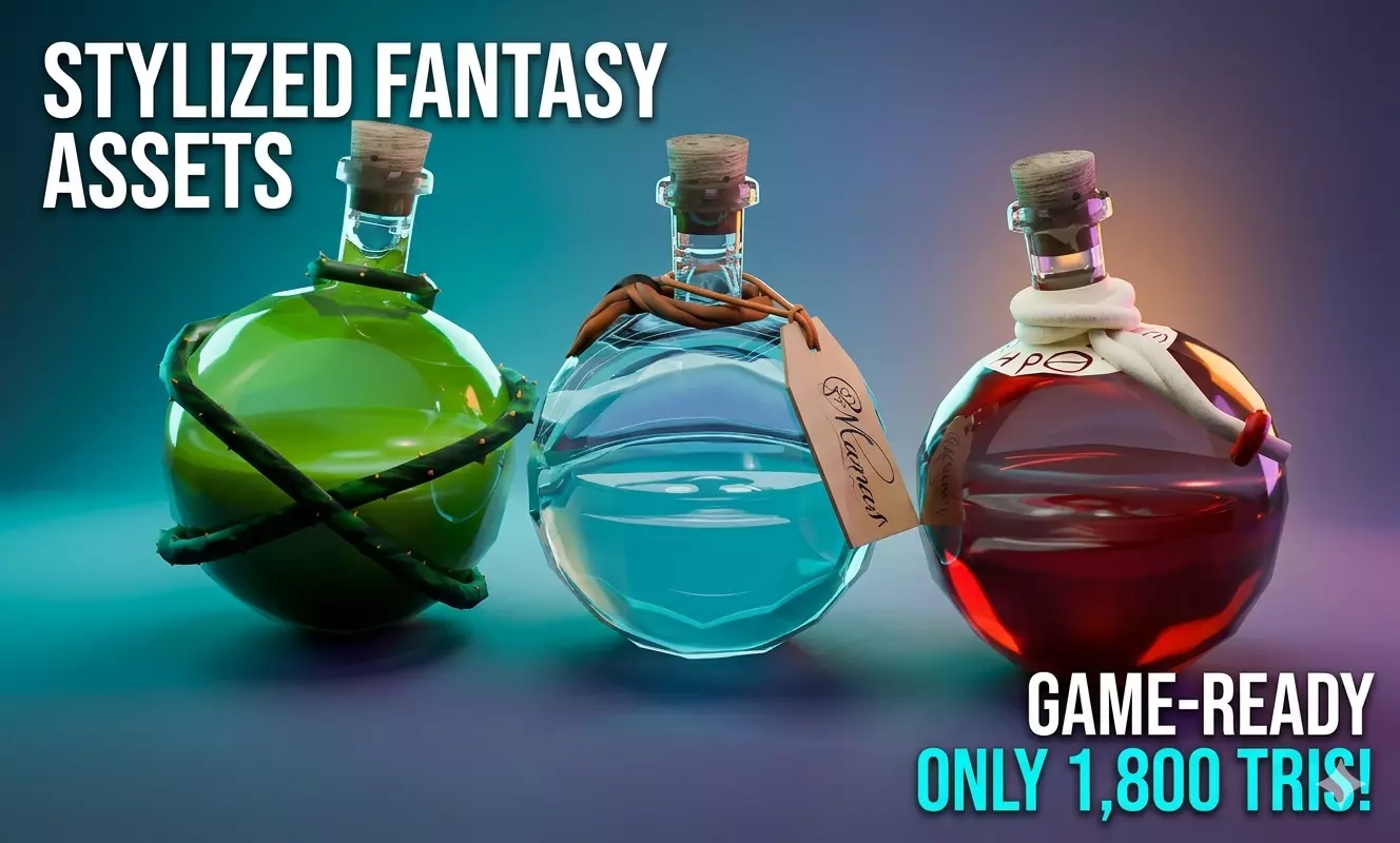 Stylized Potion Pack - Game Ready Low Poly Low-poly 3D model