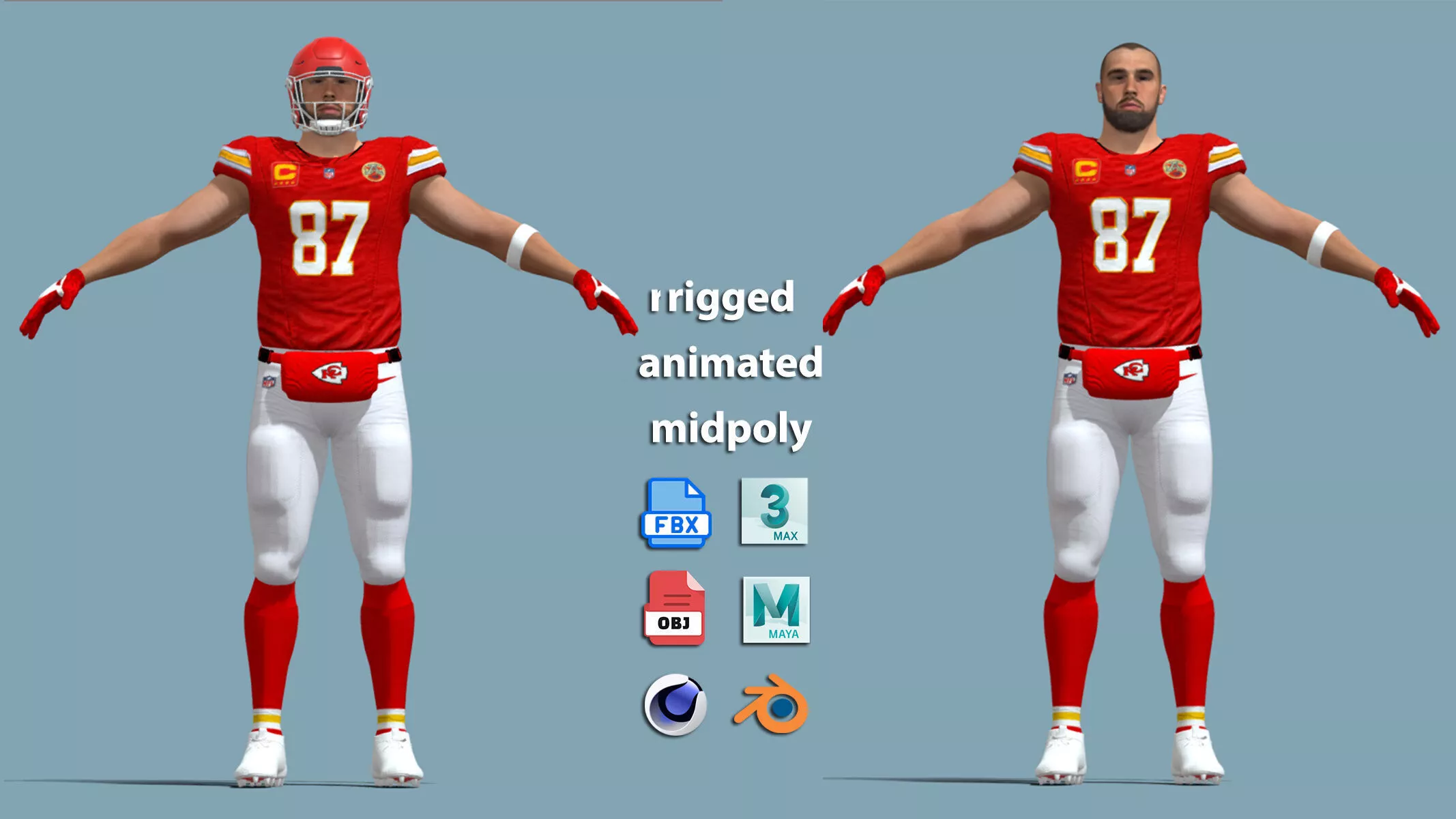 A-Pose Rigged Travis Kelce Kansas City Chiefs NFL 3D model