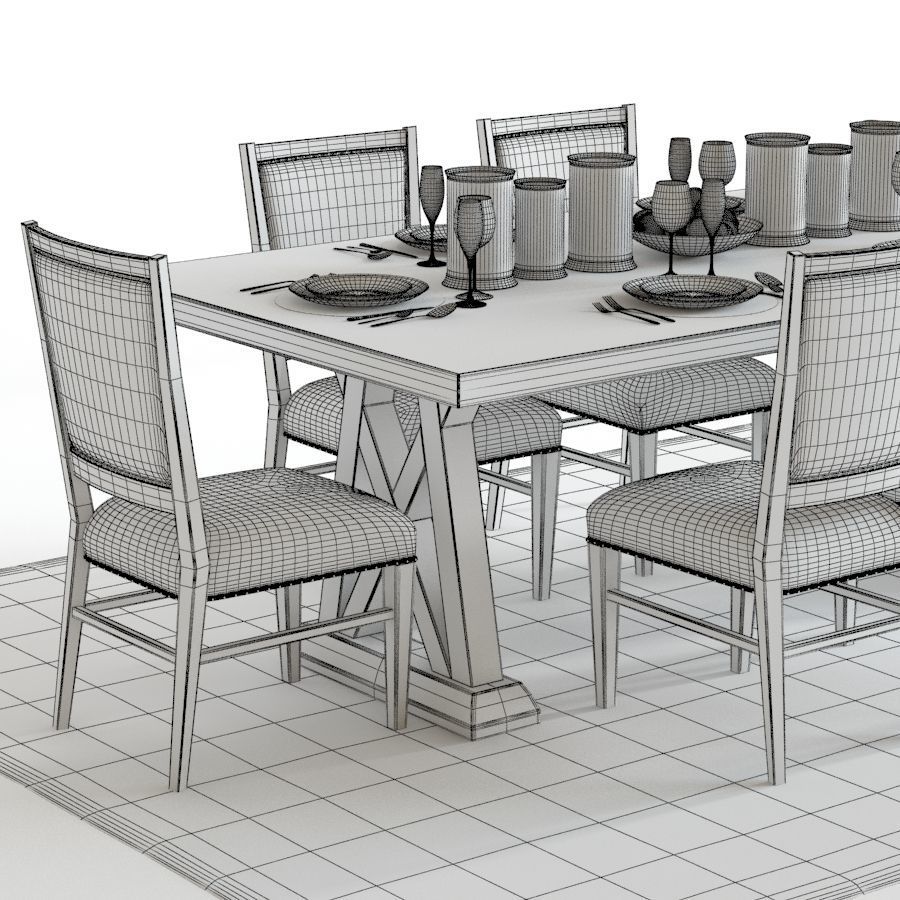 Hooker Geo Trestle and Stol Upholstered 3D model_2