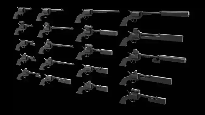 Stylized Low Poly RevolverV2 -20 Variations Game Ready