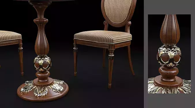 Victorian Elegance Table and Chair Set 3D model 5