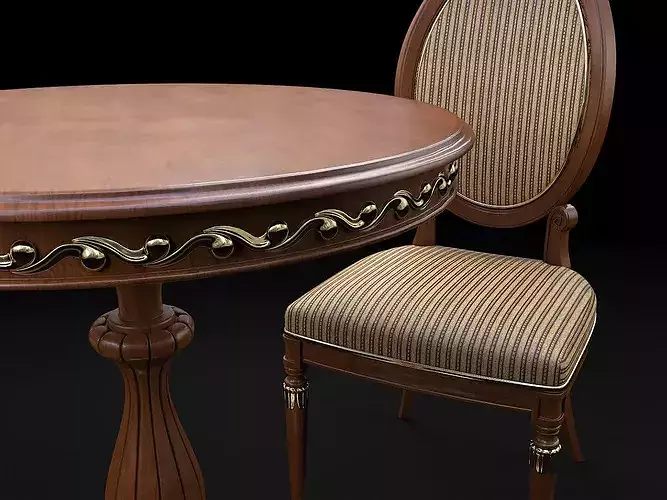 Victorian Elegance Table and Chair Set 3D model 7