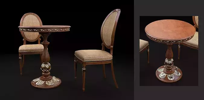 Victorian Elegance Table and Chair Set 3D model 6