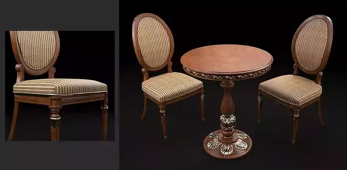 Victorian Elegance Table and Chair Set 3D model 4